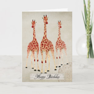 Carte d'anniversaire Red Rose Giraffes