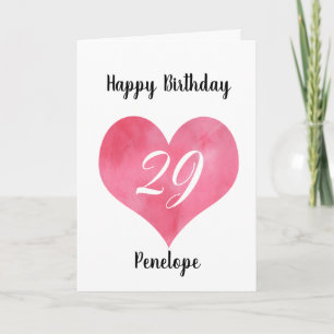 Carte d'anniversaire Red Watercolor Heart 29th Bir