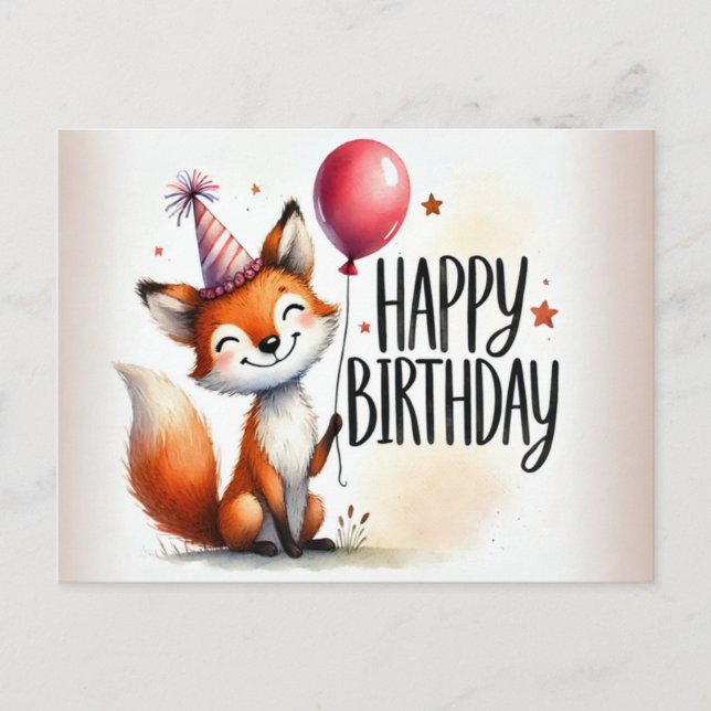 Carte d'anniversaire Renard Sourire avec Ballon (Devant)