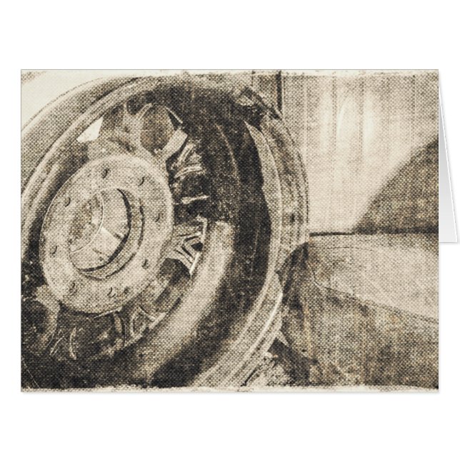 Carte d'anniversaire Retro Car Wheel & Seat (Devant horizontal)