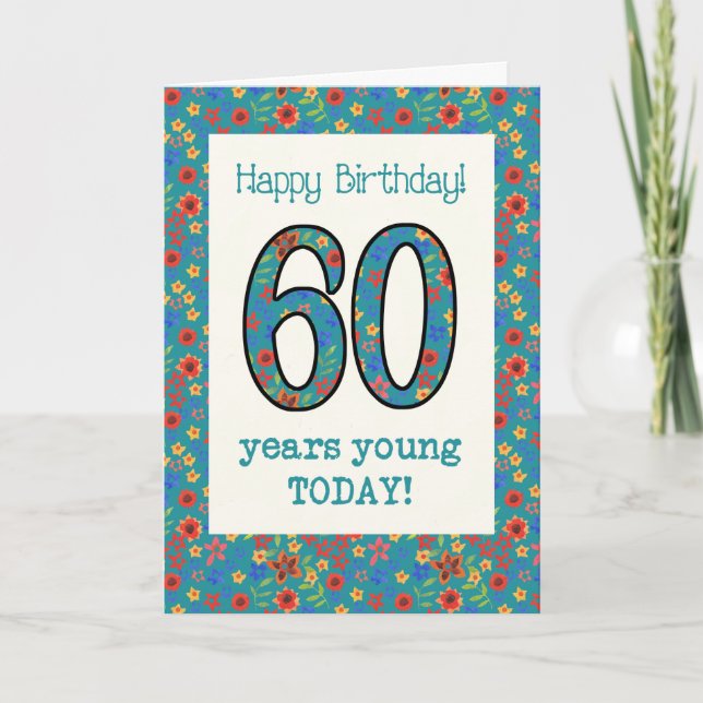 Carte d'anniversaire Retro Floral 60 ans Jeune (Devant)