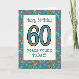 Carte d'anniversaire Retro Floral 60 ans Jeune