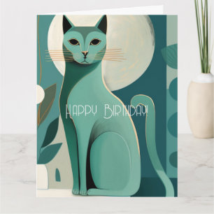 Carte d'anniversaire Retro Green Mid Century Chat