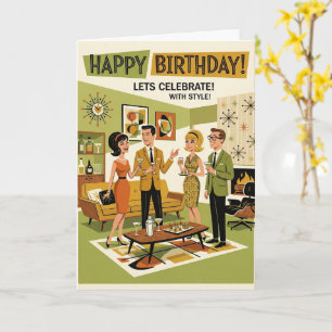 Carte d'anniversaire rétro milieu du siècle années