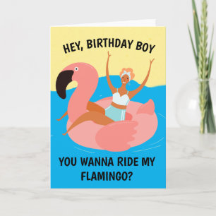 Carte d'anniversaire rétro nautique flamingo adult