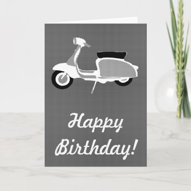 Carte d'anniversaire Retro Scooter à points noirs  (Devant)