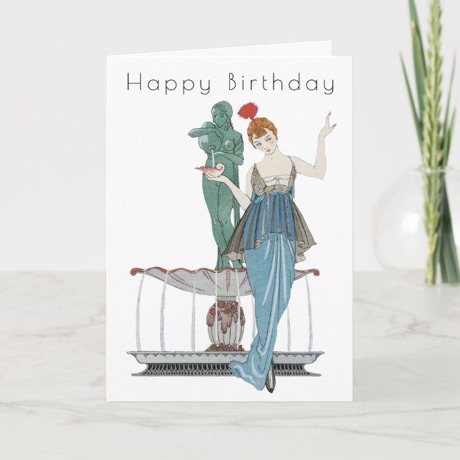 Carte d'anniversaire Retro Woman Fountain Art Déco (Devant)