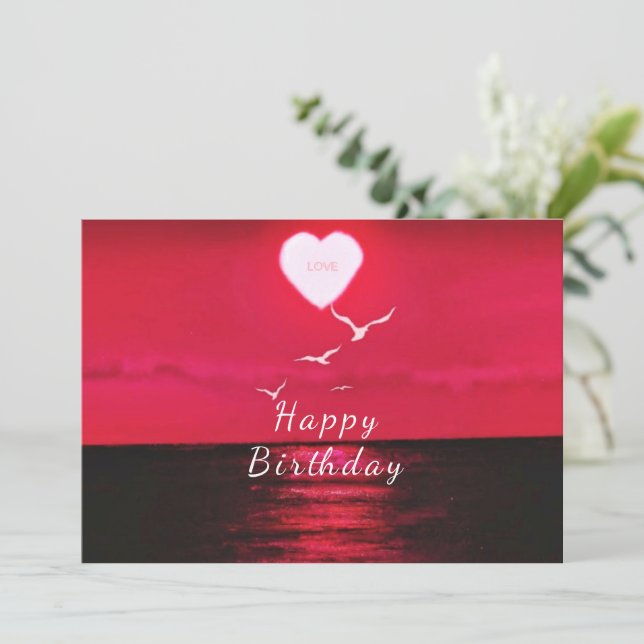 Carte d'anniversaire romantique Coucher de soleil  (Debout devant)