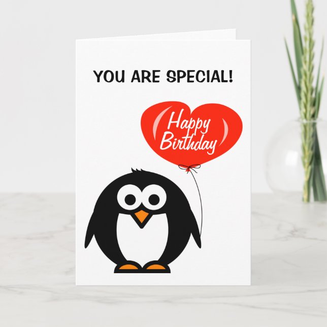 Carte d'anniversaire romantique | pingouin et ball (Devant)