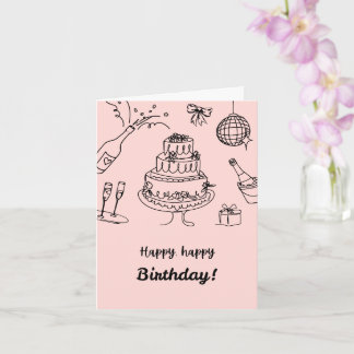 Carte d'anniversaire rose avec un gâteau d'anniver