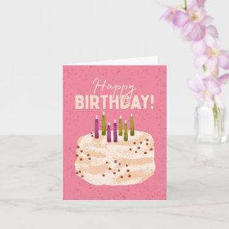 Carte d'anniversaire rose avec un gâteau d'anniver