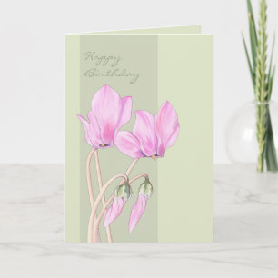 Carte d'anniversaire rose Cyclamens verte