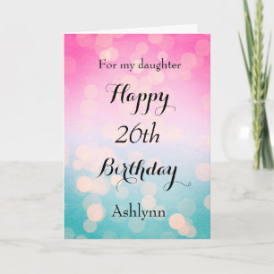 Carte d'anniversaire rose et bleu Bokeh 26e