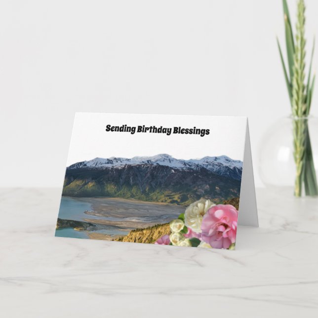 Carte d'anniversaire Rose et montagne (Devant)