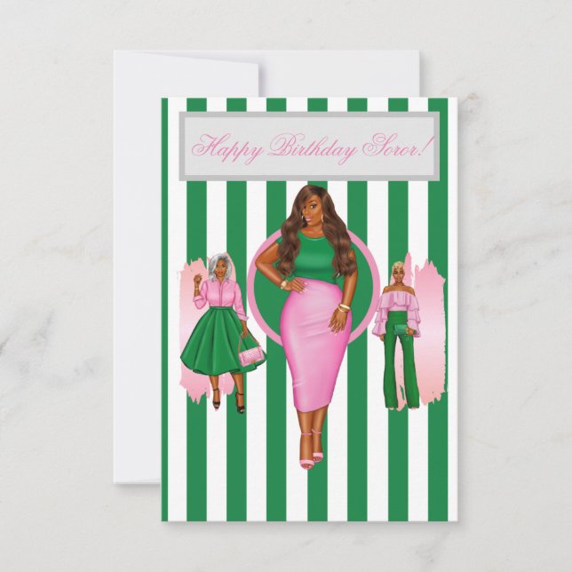 Carte d'anniversaire rose et verte (Devant)
