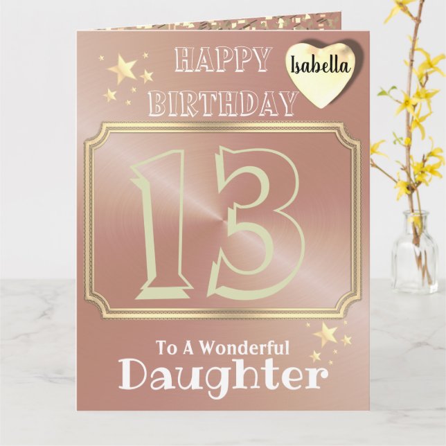 Carte d'anniversaire Rose Gold personnalisée (Fleur jaune)