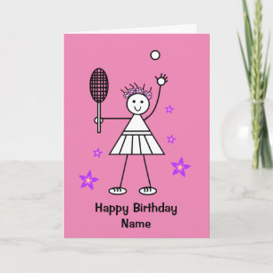 Carte d'anniversaire rose pour joueuse de tennis f