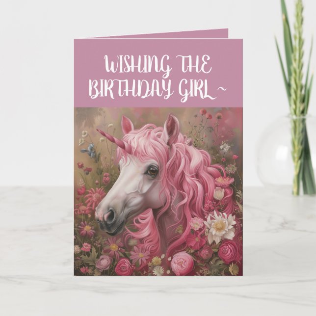 CARTE D'ANNIVERSAIRE ROSE UNICORN (Devant)