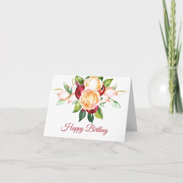 Carte d'anniversaire Roses et baies d'aquarelle (Devant)