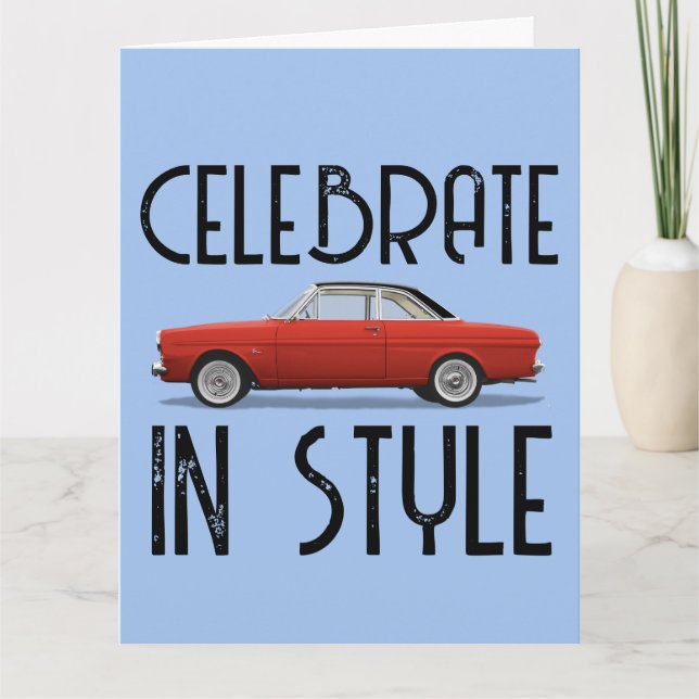 CARTE D'ANNIVERSAIRE ROUGE DE VOITURE CLASSIQUE (Devant)