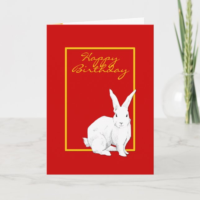 Carte d'anniversaire rouge lapin (Devant)