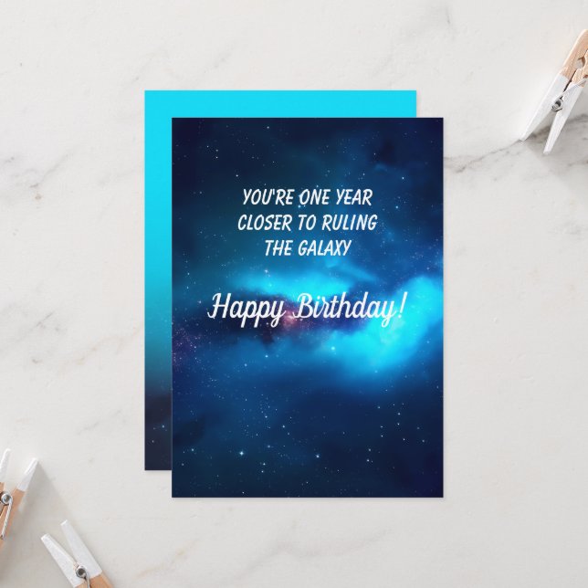 Carte d'anniversaire Royal Blue Outer Space (Devant/Arrière en situation)