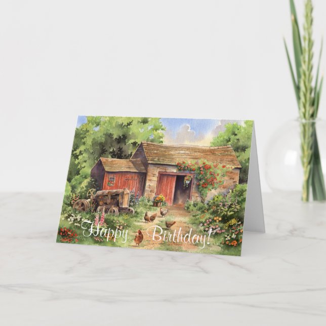 Carte d'anniversaire rustique de basse-cour "de (Devant)