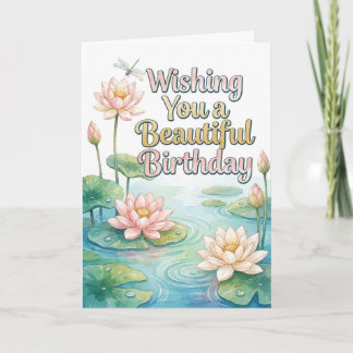 Carte d'anniversaire Sérénité Lotus Étang Aquarell
