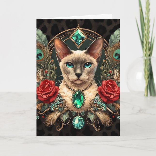 Carte d'anniversaire Siamese Cornish Rex Floral Vi (Devant)