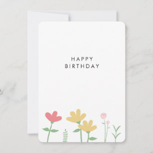 Carte d'anniversaire simple Fleur sauvage rose