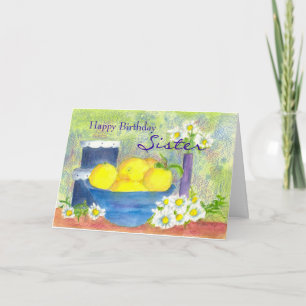 Carte d'anniversaire soeur Citron Daisy Aquarelle