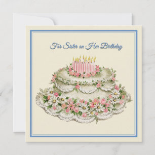Carte d'anniversaire Soeur Gâteau aux fleurs Vinta