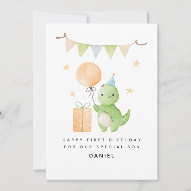 Carte d'anniversaire Son 1er mignonne Aquarelle Di (Devant)