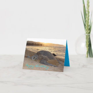 Carte d'anniversaire Sunset Green Sea Turtle