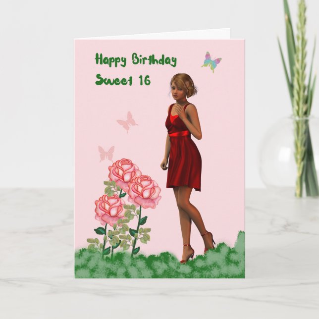 Carte d'anniversaire Sweet 16 avec Jeune Dame (Devant)