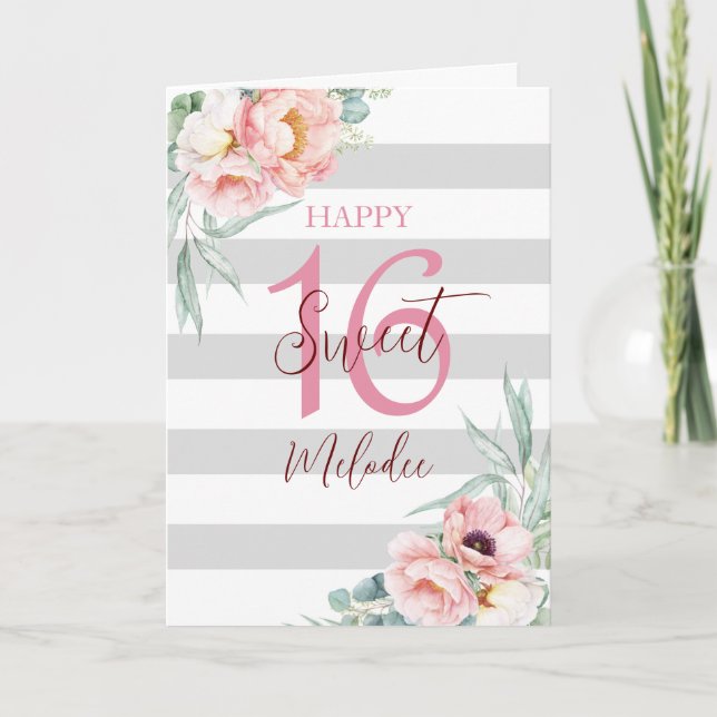 Carte d'anniversaire Sweet 16 Eucalyptus Peonies (Devant)