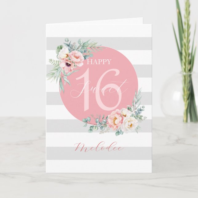 Carte d'anniversaire Sweet 16 Eucalyptus Peonies (Devant)