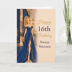 Carte d'anniversaire Sweet Sixteen Bleu Royal Or