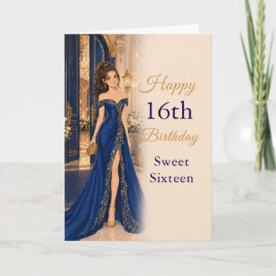 Carte d'anniversaire Sweet Sixteen Bleu Royal Or