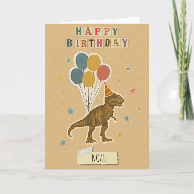 Carte d'anniversaire T-Rex - Nom personnalisé (Devant)