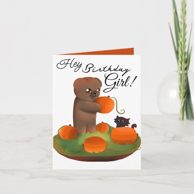 Carte d'anniversaire Teddy & Kitty dans un champ d (Devant)