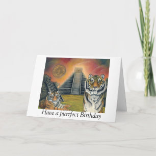 Carte d'anniversaire Temple Maya et Tigres