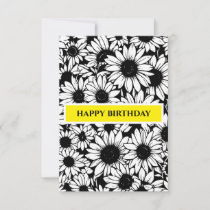 carte d'anniversaire tournesols noir et blanc