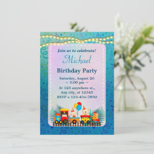 Carte d'anniversaire Train avec des Animaux Mignon