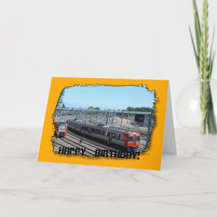 Carte d'anniversaire - Trains sur la voie