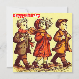 CARTE D'ANNIVERSAIRE ~ Trois mignons enfants rétro