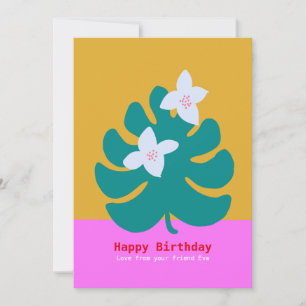 Carte d'anniversaire tropicale moderne à fleurs de