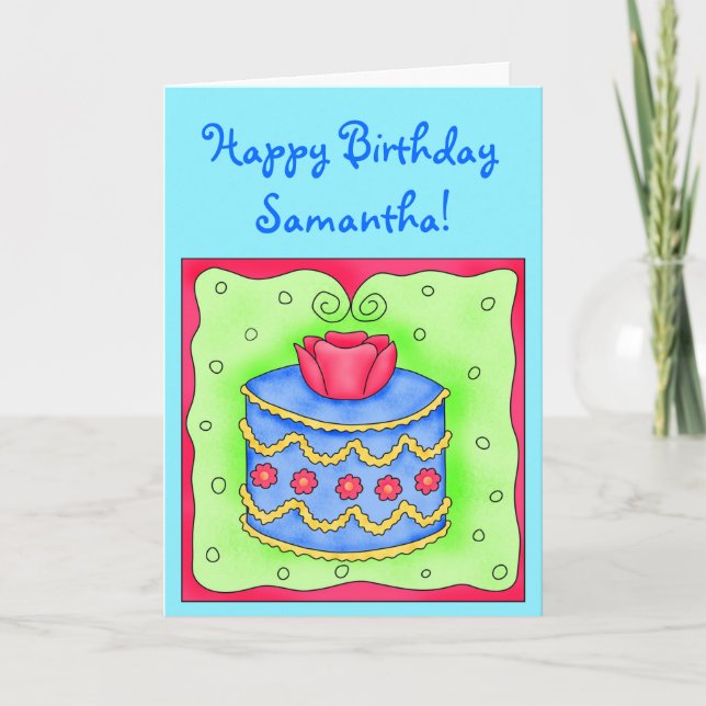 Carte d'anniversaire Turquoise avec Blue Cake (Devant)