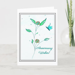 Carte d'anniversaire turquoise des fleurs de cuivr