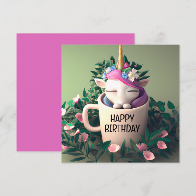 Carte d'Anniversaire Unicorn numérique mignonne (Devant / Derrière)